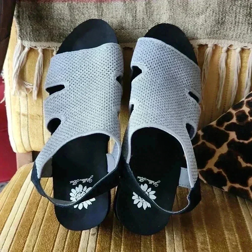 Yellowbox Platform Women’s Mesh Suede Gray Black Wedge‎ Sandals sz 11 - Picture 4 of 15